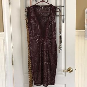 NWOT Burgundy and cream lace bodycon dress